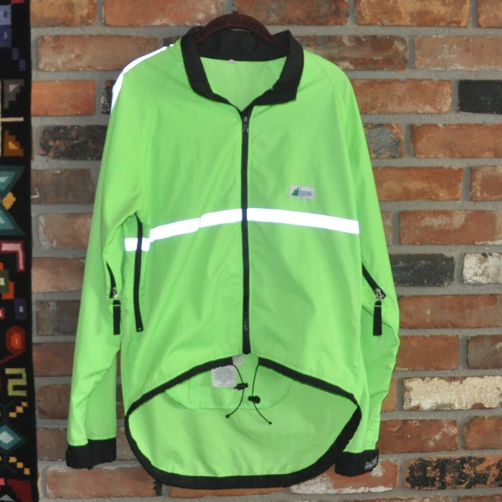 Vtg Mountain Equipment Co-op MEC Cycling Jacket Neon Green Rain Reflective S